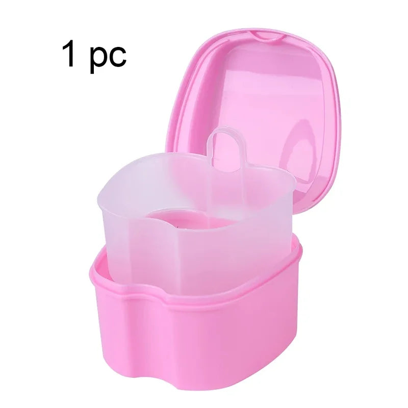 Denture Storage Box Organizer with Hanging Net - Teeth Case for False Teeth