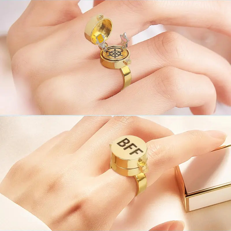 Magnetic BFF Rings Set - Adjustable Cartoon Friendship Jewelry for Best Friends