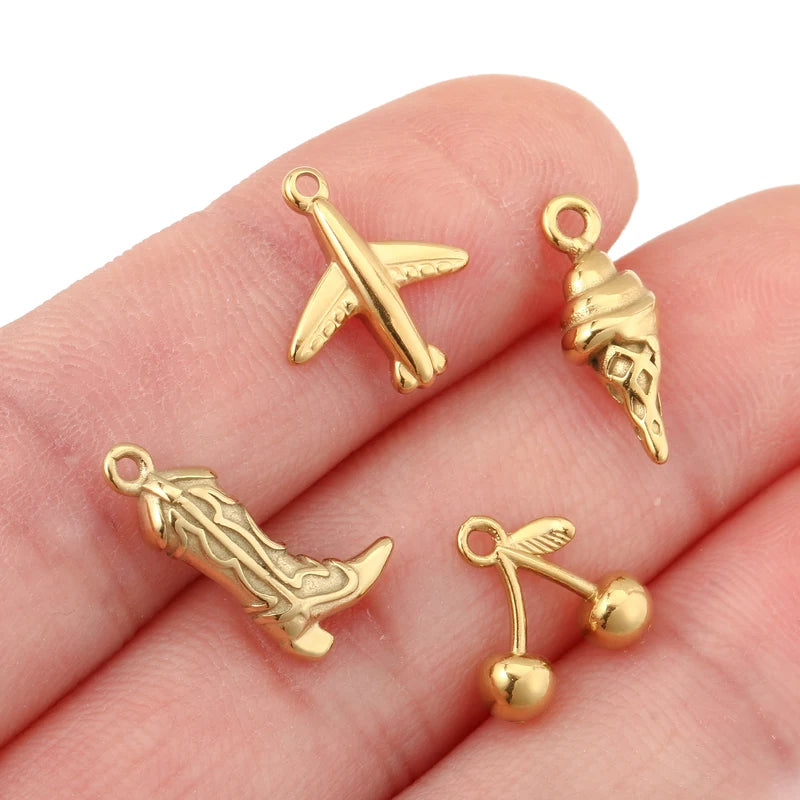 Set of 3 Stainless Steel Charms for Jewelry Making - Airplane, Cowboy Boot, Ox Horn Pendants, Waterproof Findings