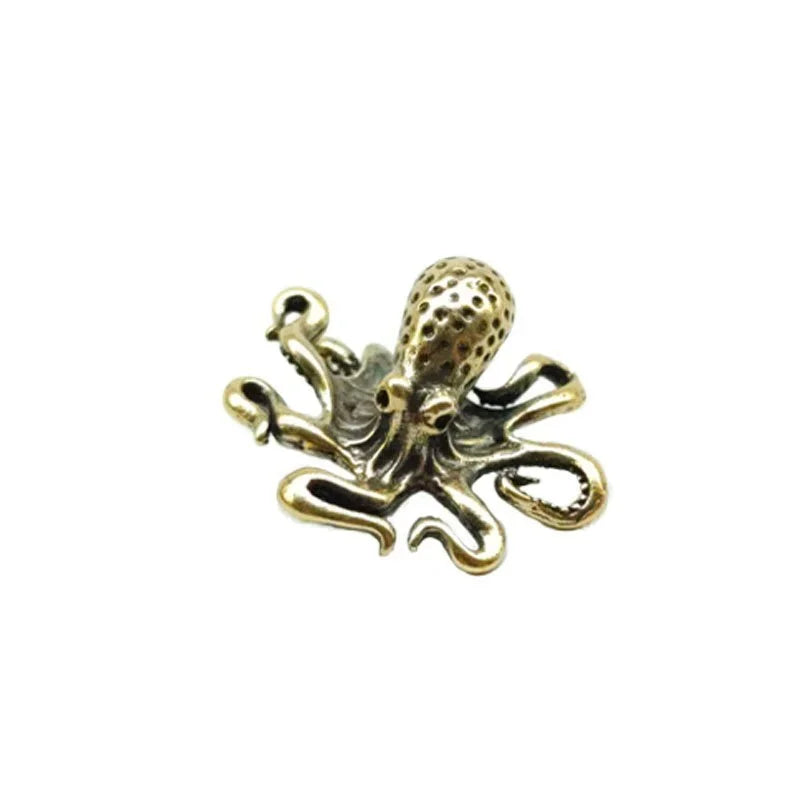 Brass Octopus Figurine - Antique Copper Animal Desk Ornament, Home Decor