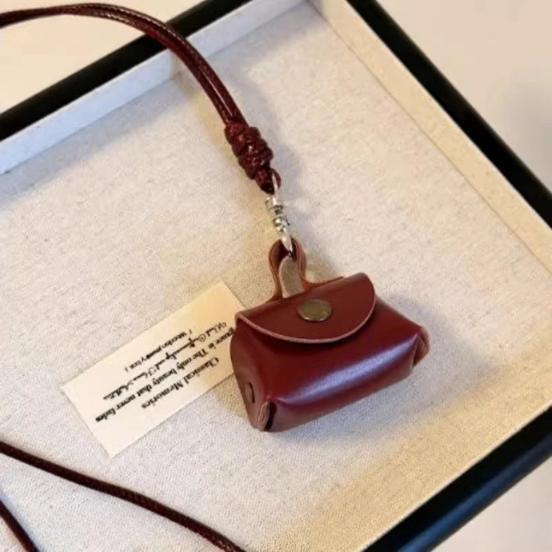 Women's Small Leather Bag Pendant Necklace - Vintage Korean Style Fashion Accessory
