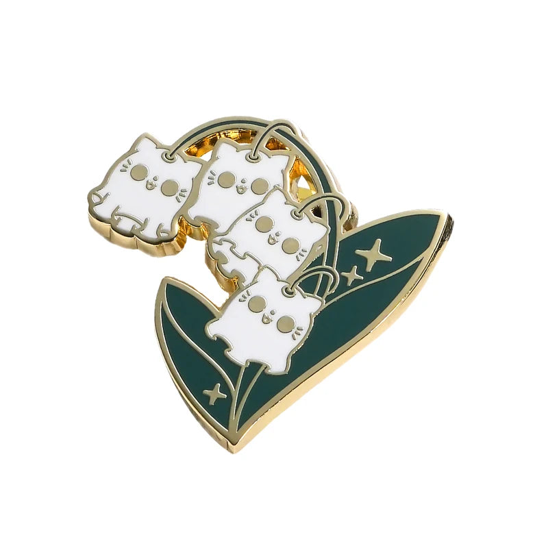 Spooky Cat Lily Of The Valley Enamel Pin Haunted Flowers Badge Gothic Halloween Jewelry