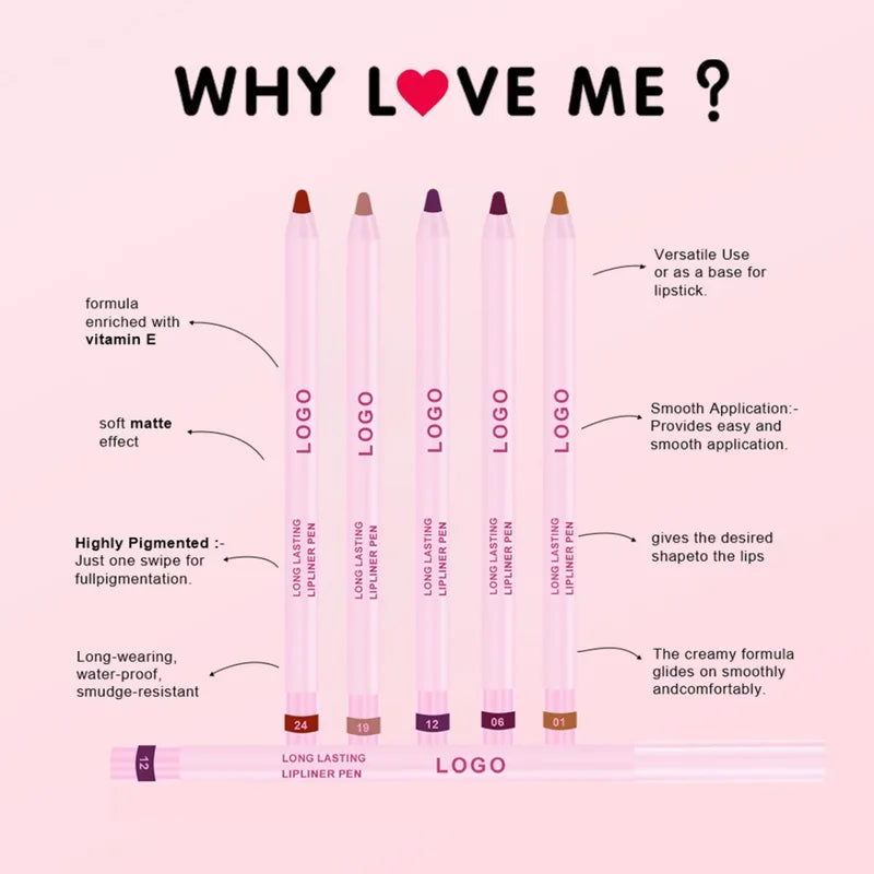 Vegan Waterproof Lip Liner Pencil Long Lasting Lip Makeup - Wholesale Custom Logo