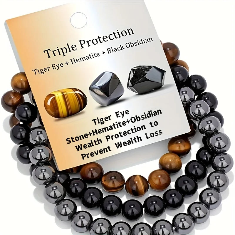 Bohemian Gemstone Bracelet Set for Women Men - Lucky Wealth & Success Beads