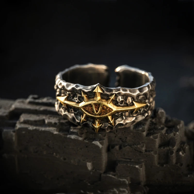 Retro Adjustable Open Ring for Men Punk Gothic Brass Jewelry - Warhammer 40K Style