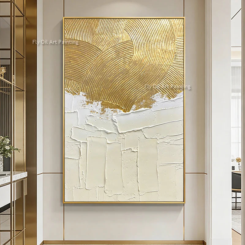 Abstract Canvas Wall Art - Handmade Yellow & White Room Decor, Multiple Sizes