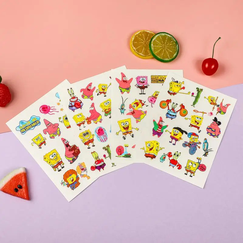 4-Pack Cartoon SpongeBob Temporary Tattoos Body Art Stickers for Parties and Gifts