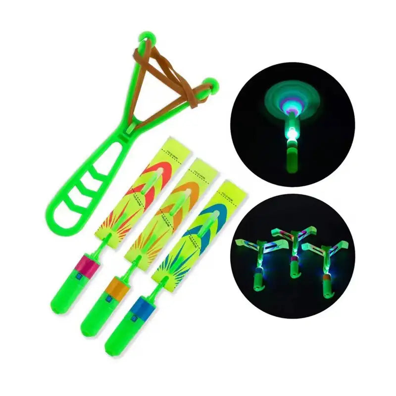 Light-Up Flying Slingshot Helicopter Toys Set for Kids - Outdoor Party Favors