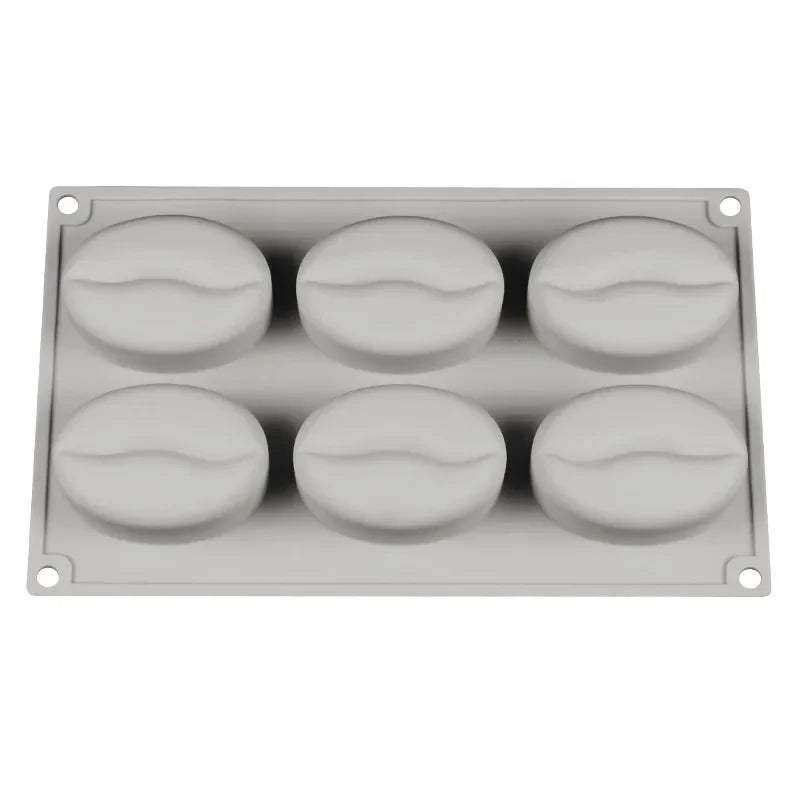 6 Cavity 3D Coffee Bean Silicone Ice Cube Mold for Coffee, Dessert, and Cake