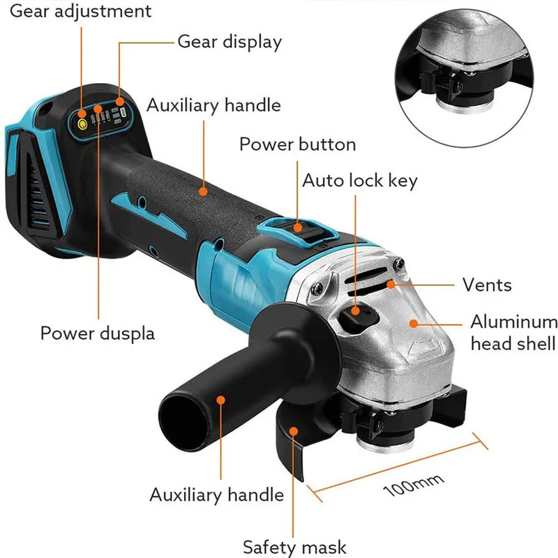 125mm Brushless Cordless Angle Grinder with Variable Speed for Makita 18V Battery