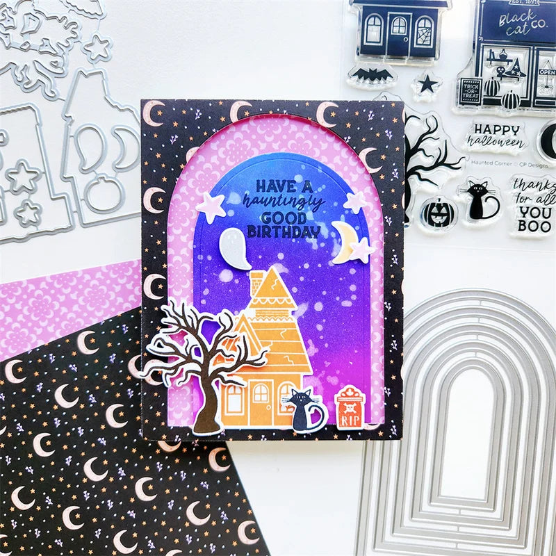 Halloween Witchy Wardrobe Sentiments Metal Cutting Dies & Stamps Craft Embossing Kit