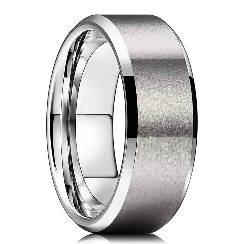 Men Women 8mm Stainless Steel Wedding Ring Beveled Edge Matte Finish Jewelry