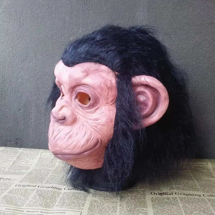 Latex Monkey Mask with Wig Funny Full Face Animal Costume Prop for Halloween & Parties