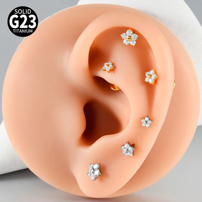 Titanium Flower Lip Stud Earrings 16G Cartilage Helix Tragus Piercing