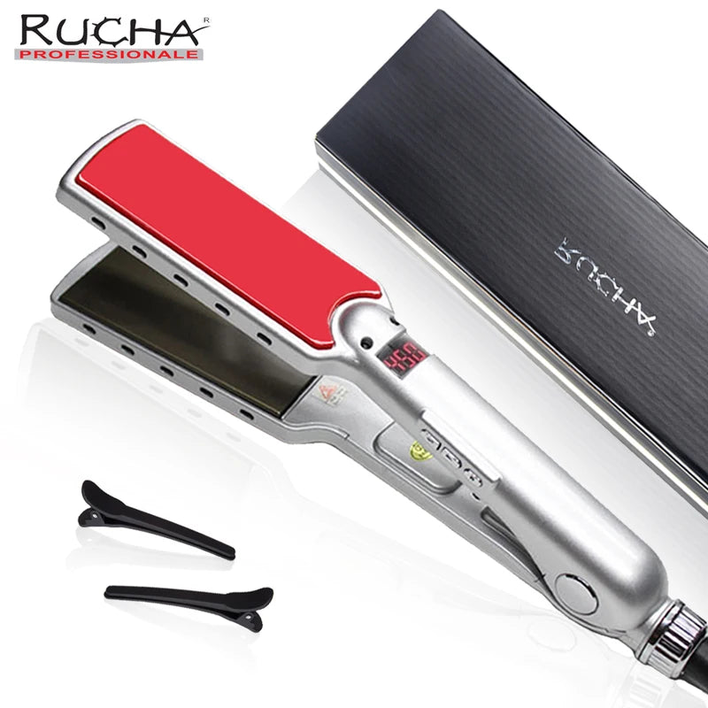 Professional Titanium Flat Iron Hair Straightener with Wide Plates & Digital Temp Control
