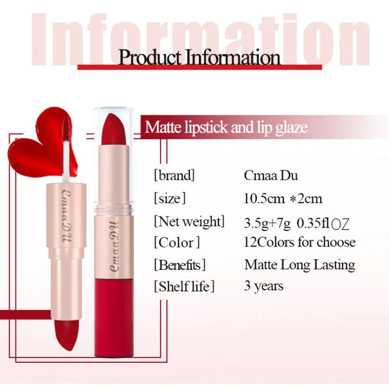 Double-Ended Lipstick & Lip Liner Pen Matte Pigment Waterproof 24H Lasting Makeup
