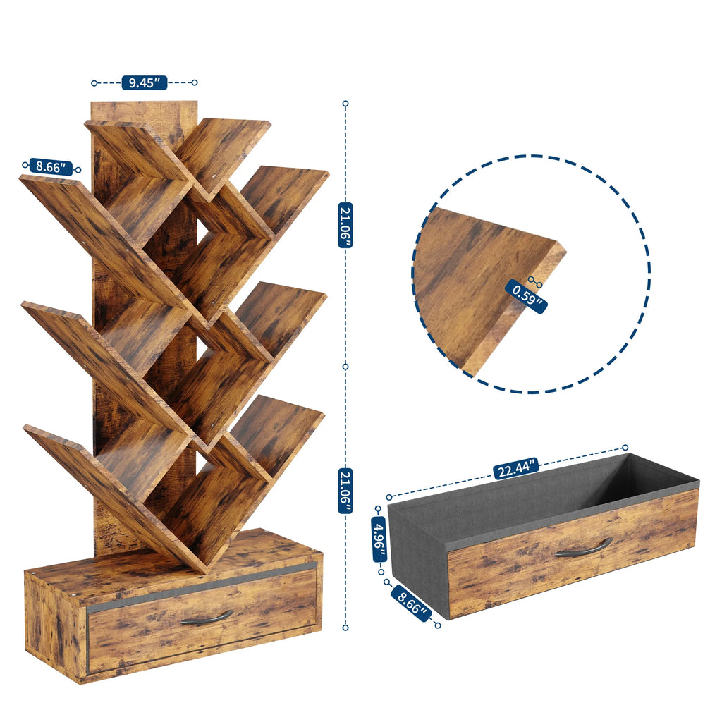 Tree Bookshelf with LED Lights 7-Tier Narrow Bookcase Storage Rack for Small Spaces