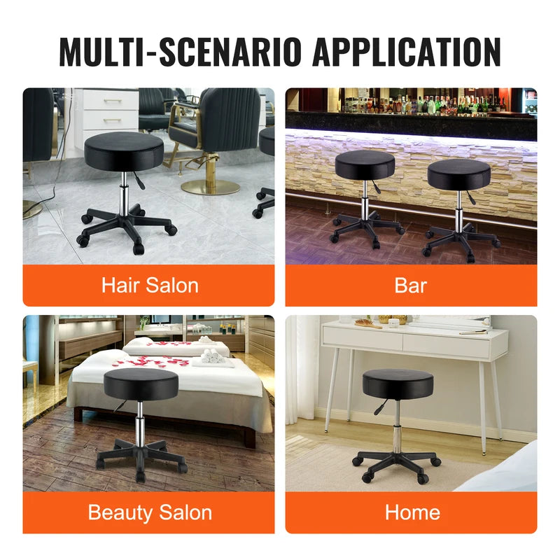 Adjustable Rolling Stool with Swivel Casters 40cm Seat for Office & Salon