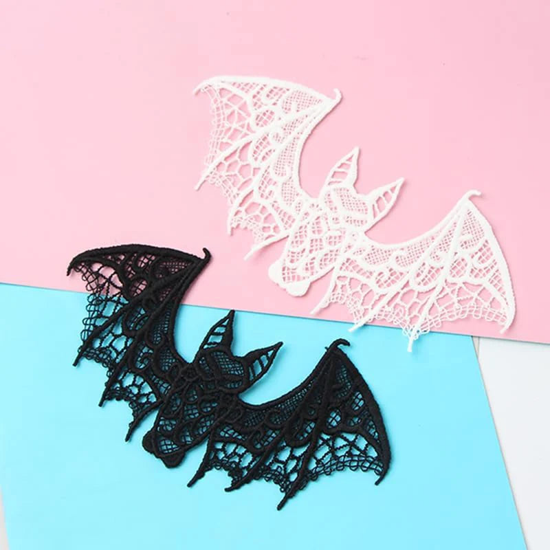 Halloween Embroidery Bat Patch for Clothing Bags Curtains DIY Repair - Black & White