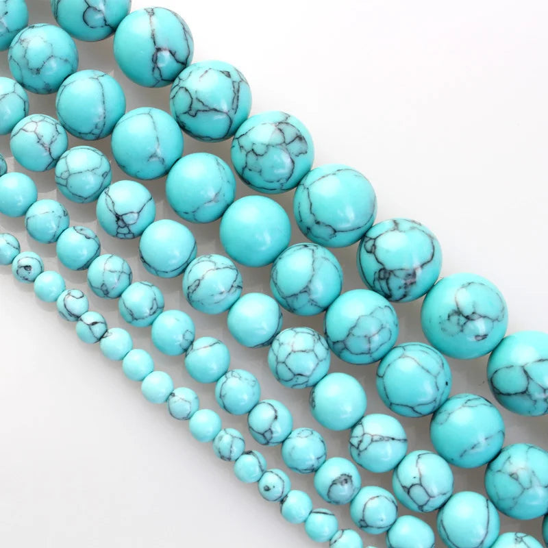 Natural Gemstone Beads - Blue Turquoise Round Loose Beads for Jewelry Making
