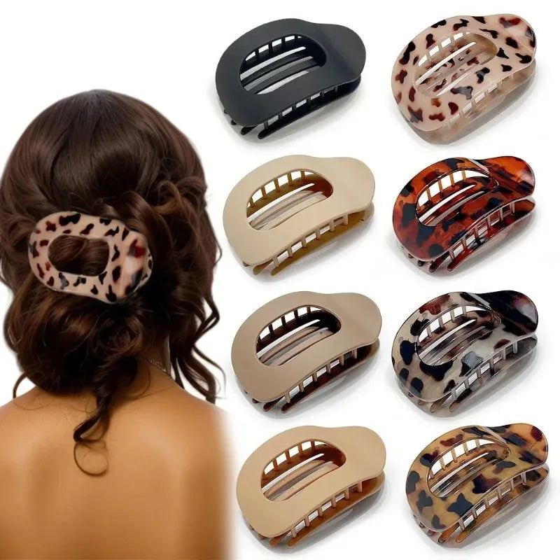 Leopard Matte Oval Hair Claw Clip for Women - Curved Acrylic Hair Accessory