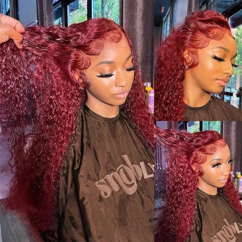 Deep Wave 13x4 HD Lace Front Human Hair Wig - Burgundy 28-34 Inches