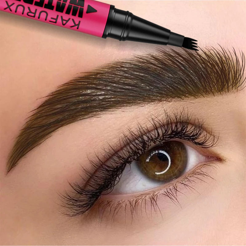 Waterproof 3-Color Eyebrow Pen Microblading Eyebrow Pencil with 4-Head Design for Natural Brows