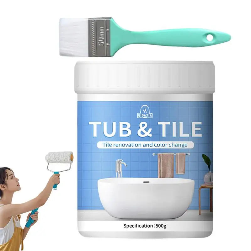 500g Water-Based Bathroom Tile Paint Kit Quick-Dry Refurbishing Set for Tiles & Sinks