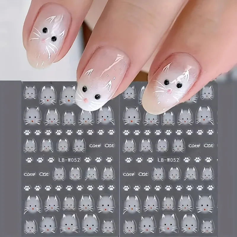 Cute White Cat Nail Stickers - Easy DIY Nail Art for Gifts & Parties