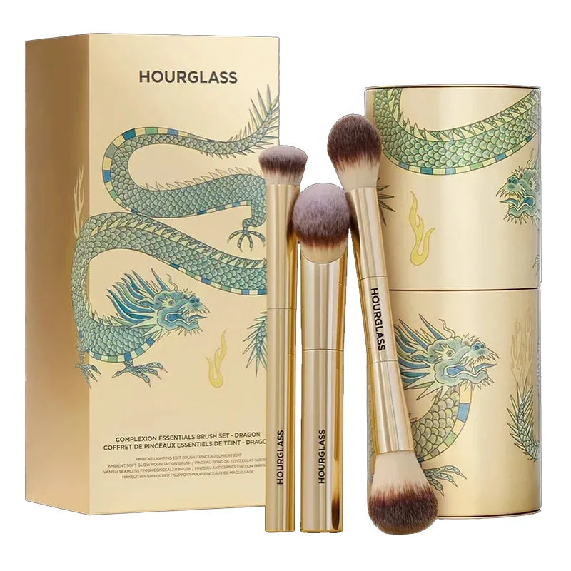 3-Piece Makeup Brush Set with Storage Box - Powder Foundation Blush Concealer