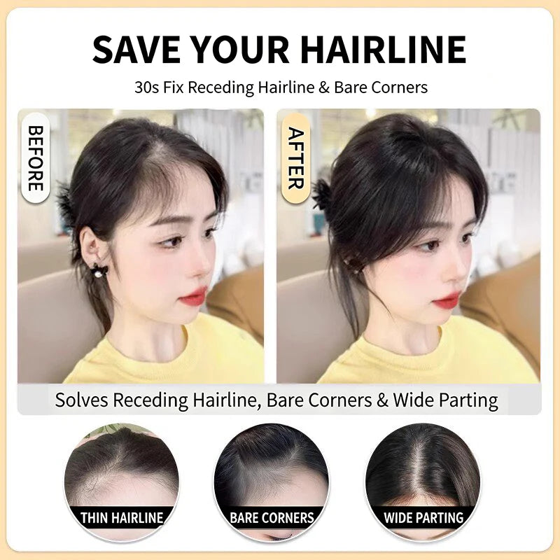Synthetic Fiber Hair Topper with Middle Part & Baby Bangs - Clip-On Wig for Gray Coverage & Cheekbone Effect