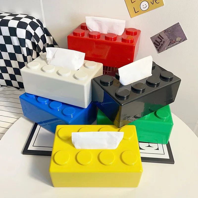 Building Block Shaped Tissue Box - Multifunctional Plastic Storage for Home & Coffee Table Decor