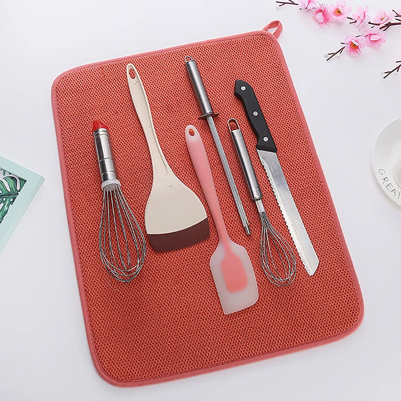 Microfiber Dish Drying Mat for Kitchen Cabinet Non Slip Heat Resistant Draining Pad