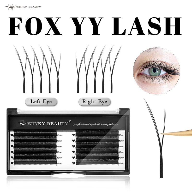 False Eyelashes Salon-Quality Fluffy Faux Mink Pre-Made Extensions with Soft Ultra-Soft Y Fox Style