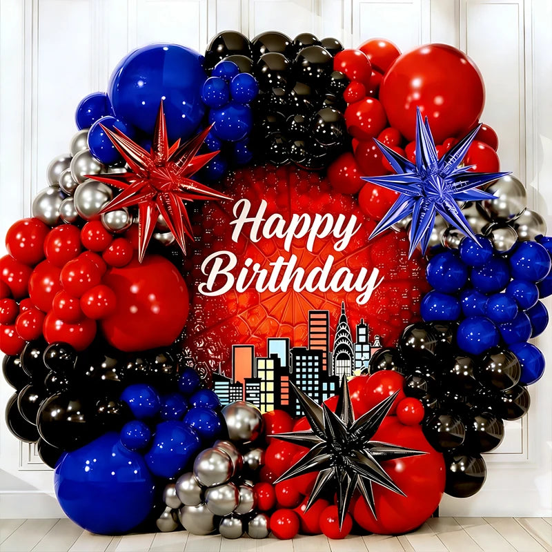 Spider Theme Latex Balloons Garland Kit for Superhero Birthday Party Decorations