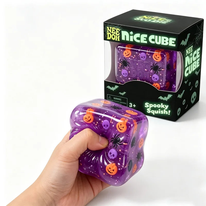 Halloween Spooky Squish Toy Cube Pumpkin Spider Skull Anxiety Relief Fidget Sensory Toy