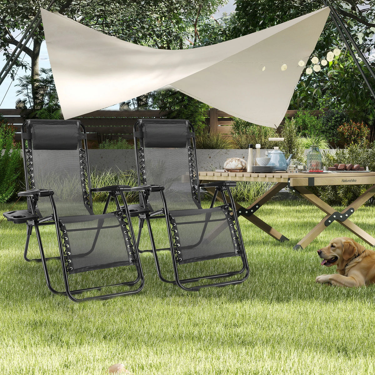 Zero Gravity Recliner Chairs Set of 2 with Cup Holders Outdoor Folding Lounge Chairs