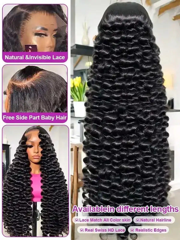 Deep Wave Human Hair Wigs 13x4 13x6 HD Lace Frontal & Full Density Options