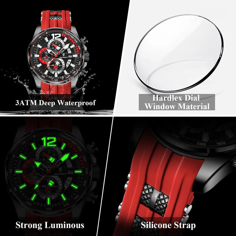 Men's Waterproof Chronograph Quartz Watch with Big Dial and Luminous Features