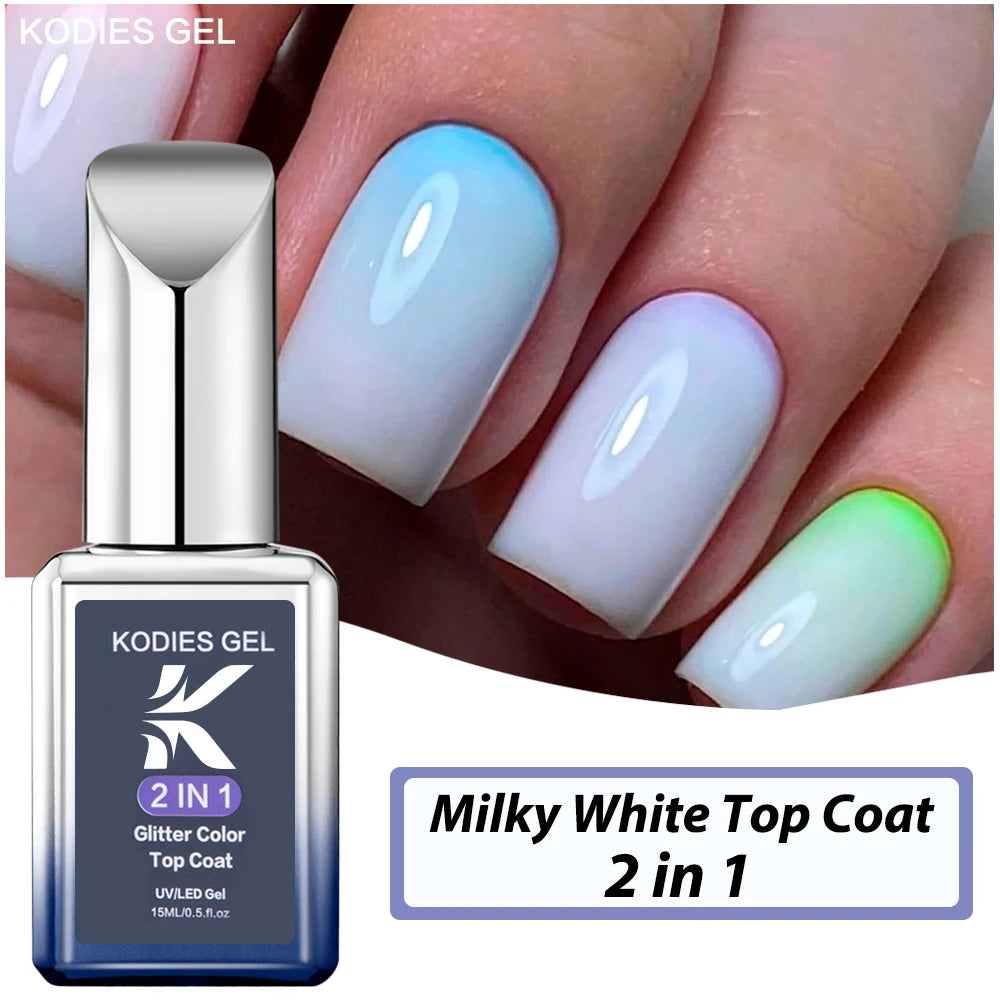 Milky White UV Gel Top Coat for Nails - Semi-Permanent Nail Polish 15ML