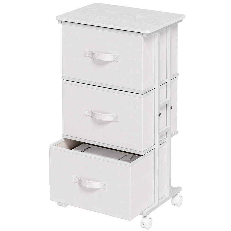 3-Drawer Rolling Fabric Dresser Storage Cabinet with Steel Frame for Bedroom Closet Entryway
