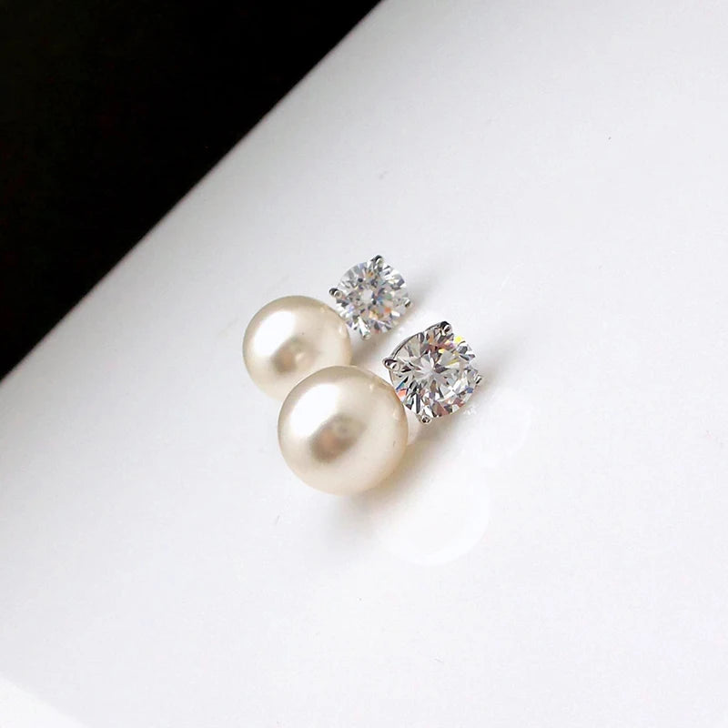 Dainty Pearl Stud Earrings for Women Silver Tone Wedding & Daily Wear Jewelry
