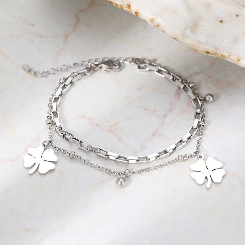 Trendy Stainless Steel Bracelets for Women Beaded Layer Chain Jewelry Festive Gift
