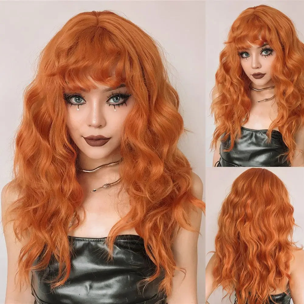 Long Wavy Cosplay Wig with Bangs - Heat Resistant Synthetic Hair for Women