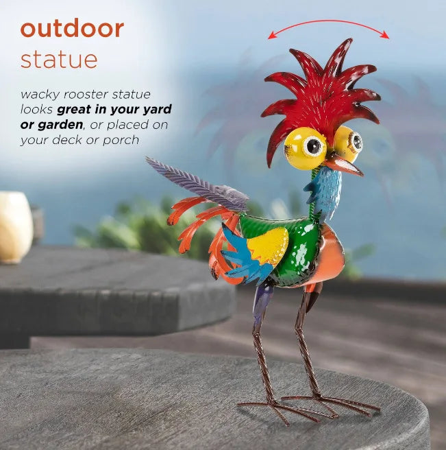 Funny Chicken Metal Garden Statue - Rooster Yard Decor Figurine