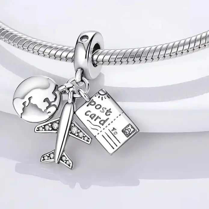 Travel Charm Bead - Airplane Luggage Passport Jewelry Gift - Multiple Colors