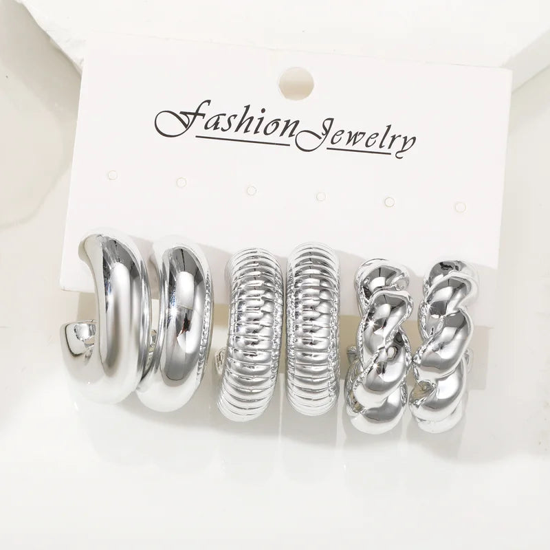 6-Piece Chunky Gold Plated Waterdrop Hoop Earrings Set for Women - Elegant Jewelry