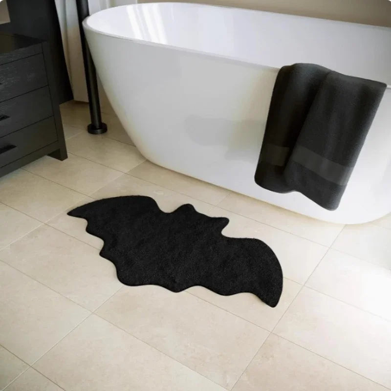 Halloween Bat-Shaped Bathroom Rug Non-Slip Floor Mat for Living Room Decor