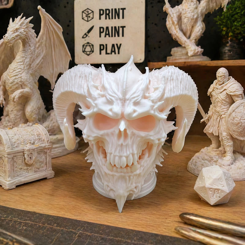 3D Skeleton Demon Statue Half-Body Resin Model Gothic Desktop Ornament Halloween Christmas Gift