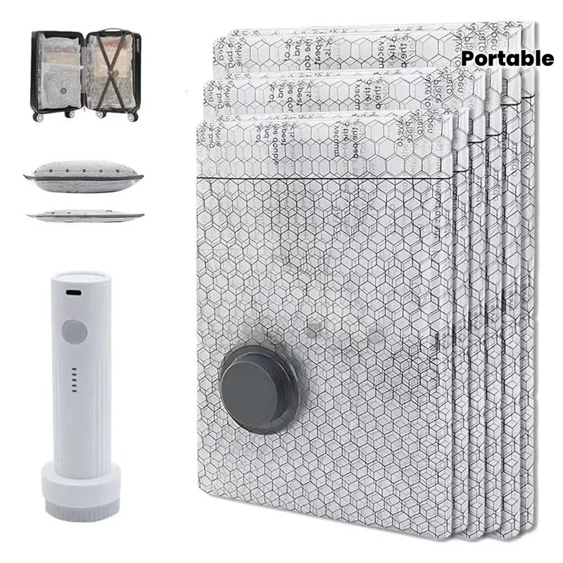 Vacuum Compression Storage Bags with Portable Air Pump - Space Saving Organizer Sets